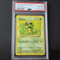 PSA GEM MT 10 - 1999 Unlimited Base SHADOWLESS Pokemon Card - CATERPIE 45/102 - Image 1