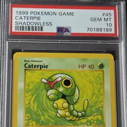 PSA GEM MT 10 - 1999 Unlimited Base SHADOWLESS Pokemon Card - CATERPIE 45/102 - Image 2