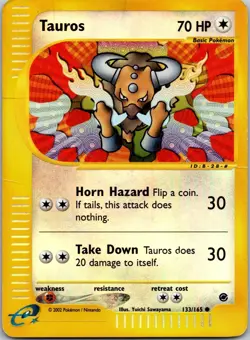 Tauros 133/165 Common Reverse Holo Expedition E-Reader Pokemon Card DMG - Image 1