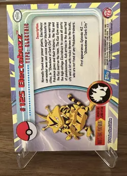 1998 Pokemon TV Animation Edition Topps Foil Blue Logo, Electabuzz #125 - Image 2