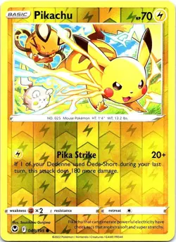 Pikachu 049/195 Common Silver Tempest Pokemon Reverse Holo Near Mint - Image 1