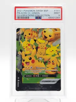 PIKACHU V-UNION 2021 POKEMON SWSH BSP CELEBRATIONS COLLECTION #141 PSA 9 Q0895 - Image 1