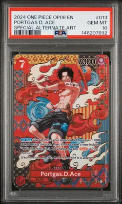 2024 ONE PIECE OP08-TWO LEGENDS SPECIAL ALTERNATE ART #013 PORTGAS D. ACE PSA 10 - Image 1