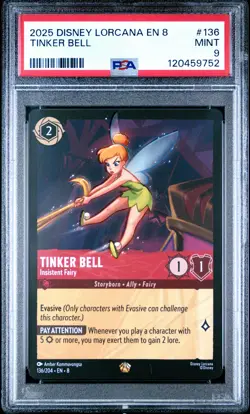 2025 DISNEY LORCANA EN 8-REIGN OF JAFAR #136 TINKER BELL INSISTENT FAIRY PSA 9 - Image 1