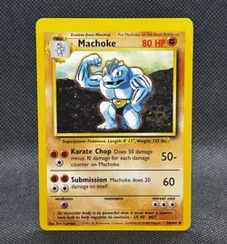 Vintage MIS CUT👀 Machoke Base Set 34/102 Uncommon Pokemon Card Unlimited - Image 1
