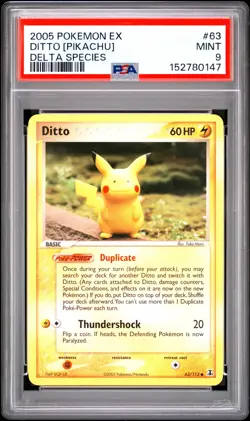 2005 POKEMON EX DELTA SPECIES #63 DITTO [PIKACHU] PSA 9 - Image 1