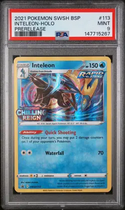 2021 POKEMON SWSH BLACK STAR PROMO PRERELEASE #113 INTELEON-HOLO PSA 9 - Image 1