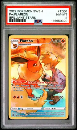2022 POKEMON SWORD & SHIELD BRILLIANT STARS #TG01 FULL ART/FLAREON PSA 8 - Image 1