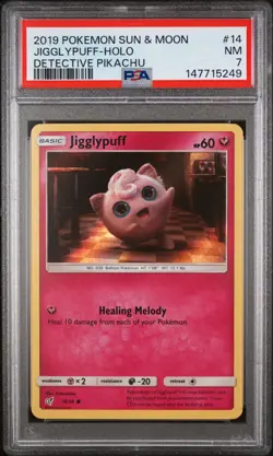 2019 POKEMON SUN & MOON DETECTIVE PIKACHU #14 JIGGLYPUFF-HOLO PSA 7 - Image 1