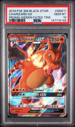2019 POKEMON SM BLACK STAR PROMO HIDDEN FATES TINS #SM211 CHARIZARD GX PSA 10 - Image 1