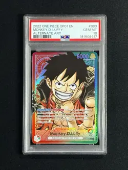 2022 One Piece OP-01 Alternate Art Wave 1 #003 Monkey D. Luffy Pre-Errata PSA 10 - Image 1