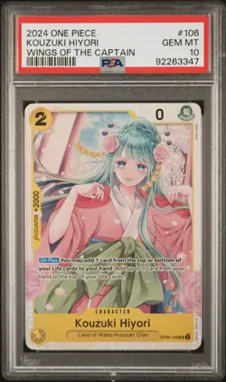 2024 ONE PIECE OP06-106 WINGS OF THE CAPTAIN #106 KOZUKI HIYORI PSA 10 GEM SR - Image 2