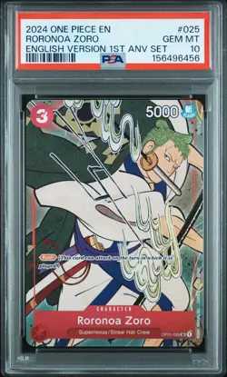 2024 ONE PIECE ENGLISH VERSION 1ST ANNIVERSARY SET #025 RORONOA ZORO PSA 10 - Image 1