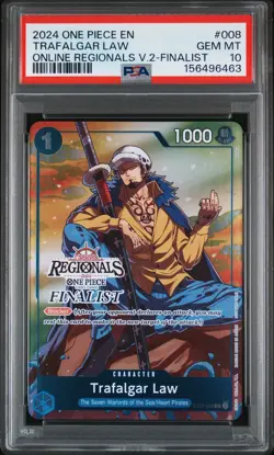 2024 ONE PIECE ONLINE REGIONALS PACK 2024 VOL.2 FINALIST TRAFALGAR LAW PSA 10 - Image 1