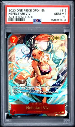 2023 ONE PIECE OP04-KINGDOMS OF INTRIGUE ALTERNATE ART NEFELTARI VIVI PSA 10 - Image 1