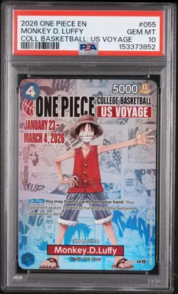 2026 ONE PIECE PROMOS COLLEGE BASKETBALL: US VOYAGE MONKEY D. LUFFY PSA 10 - Image 1