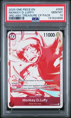 2025 ONE PIECE 3RD ANNIVERSARY TREASURE CAMPAIGN #006 MONKEY D. LUFFY PSA 10 - Image 1