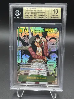 Beckett One Piece Dracule Mihawk Manga Art SEC Foil OP14-119 BGS Pristine 10 - Image 1