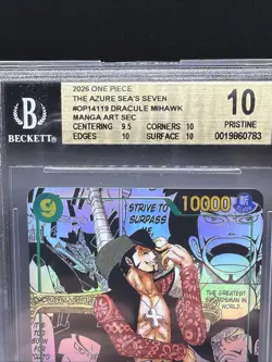 Beckett One Piece Dracule Mihawk Manga Art SEC Foil OP14-119 BGS Pristine 10 - Image 2