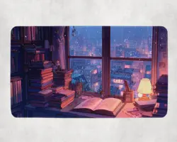 MTG Playmat | Lofi Books Themed TCG Playmat | Unofficial MTG Playmat - Image 1
