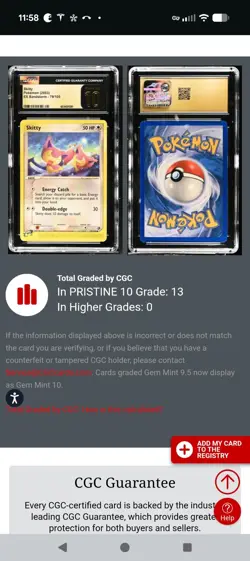(POP 13) CGC 10 PRISTINE 2003 Pokemon Ex Sandstorm 79/100 Skitty Card - Image 3