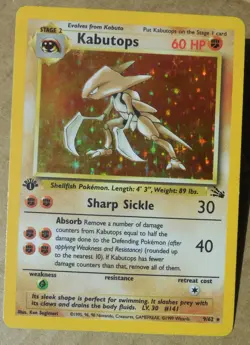 Kabutops 9/62 Rare Holo 1st Edition Fossil Set Pokemon Card MP - Image 2