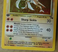Kabutops 9/62 Rare Holo 1st Edition Fossil Set Pokemon Card MP - Image 4