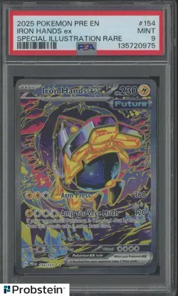 2025 Pokemon PRE EN Special Illustration Rare #154 Iron Hands ex PSA 9 MINT - Image 1