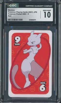 2021 Pokemon Japanese Playing Cards Pocket UNO 9 Red Mewtwo CGC 10 Gem Mint - Image 1