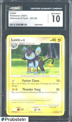 2007 Pokemon Diamond & Pearl 52/130 Luxio CGC 10 Gen Mint - Image 1