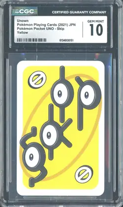 2021 Pokemon Japanese Playing Cards Pocket UNO Skip Yellow Unown CGC 10 Gem Mint - Image 1