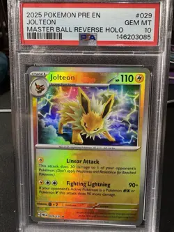2025 POKEMON PRE EN-PRISMATIC EVOLUTIONS MASTER BALL REVERSE HOLO JOLTEON PSA 10 - Image 1