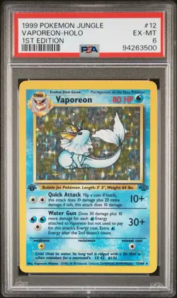1999 POKEMON JUNGLE 1ST EDITION #12 VAPOREON - HOLO PSA 6 EX -MT - Image 1