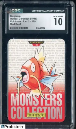 1996 VINTAGE Pokemon Bandai Carddass Red Card Magikarp CGC 10 GEM MINT - Image 1