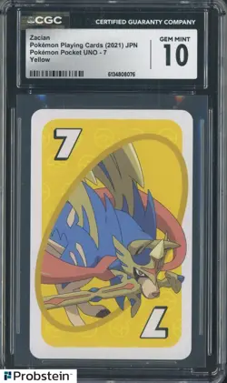 2021 Pokemon Japanese Playing Cards Pocket UNO 7 Yellow Zacian CGC 10 Gem Mint - Image 1