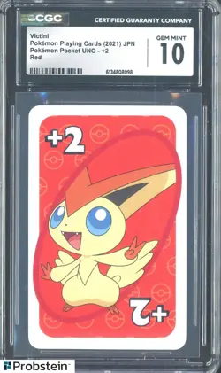 2021 Pokemon Japanese Playing Cards Pocket UNO +2 Red Victini CGC 10 Gem Mint - Image 1