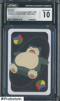 2021 Pokemon Japanese Playing Cards Pocket UNO Wild Card Snorlax CGC 10 Gem Mint - Image 1