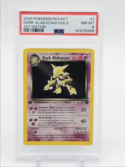 DARK ALAKAZAM 2000 POKEMON BASE SET 1ST EDITION HOLO RARE 1/82 PSA 8 Q7119 - Image 1