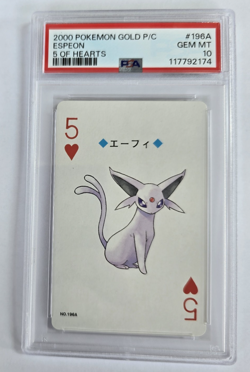 2000 Japanese Pokemon Espeon 5 of Hearts #196A Gold Playing Card PSA 10 Gem Mint - Image 1