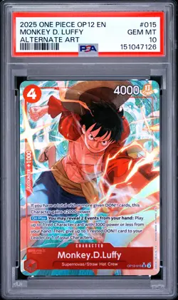 2025 ONE PIECE OP12-LEGACY OF THE MASTER ALTERNATE ART MONKEY D. LUFFY PSA 10 - Image 1