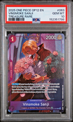 2025 ONE PIECE OP12-LEGACY OF THE MASTER TREASURE TR RARE VINSMOKE SANJI PSA 10 - Image 1