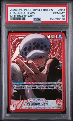 2026 ONE PIECE OP14-EB04-THE AZURE SEA'S SEVEN ALT ART #001 TRAFALGAR LAW PSA 10 - Image 1