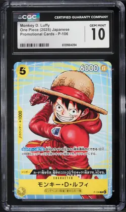 ✨✨ CGC 10 One Piece P-106 MONKEY D. LUFFY Promo Cards Jpn - Image 1