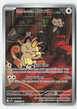 Team Rocket's Meowth 203/182 Destined Rivals Pokemon Holo NM Shimaris Yukichi - Image 1
