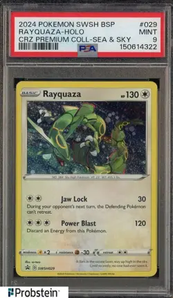 2024 Pokemon SWSH BSP CRZ Premium Collection Sea & Sky #029 Rayquaza Holo PSA 9 - Image 1