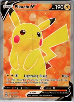 Pikachu V (Full Art) 157/172 SWSH09: Brilliant Stars - Pokemon Card - NM - Image 1