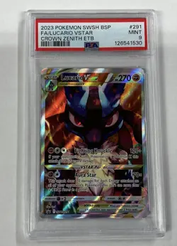 PSA 9 Mint - Lucario Vstar Crown Zenith ETB 291 Pokemon Swsh Black Star Promo - Image 1