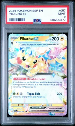 2024 POKEMON SSP EN-SURGING SPARKS #057 PIKACHU EX PSA 9 - Image 1
