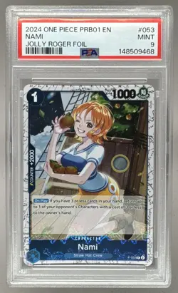 148509468 Nami 2024 One Piece The Best #P-053 Jolly Roger Foil PSA 9 - Image 1