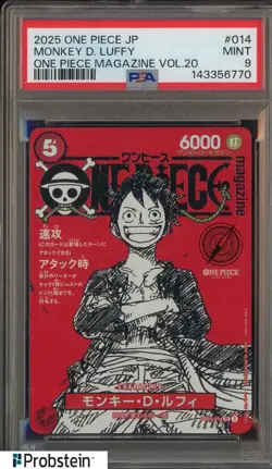 2025 ONE PIECE JPN PROMOS ONE PIECE MAGAZINE VOL.20 #014 MONKEY D. LUFFY PSA 9 - Image 1
